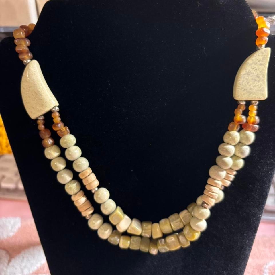 Unique Carved Stoned - Multi-Colored Beaded Necklace